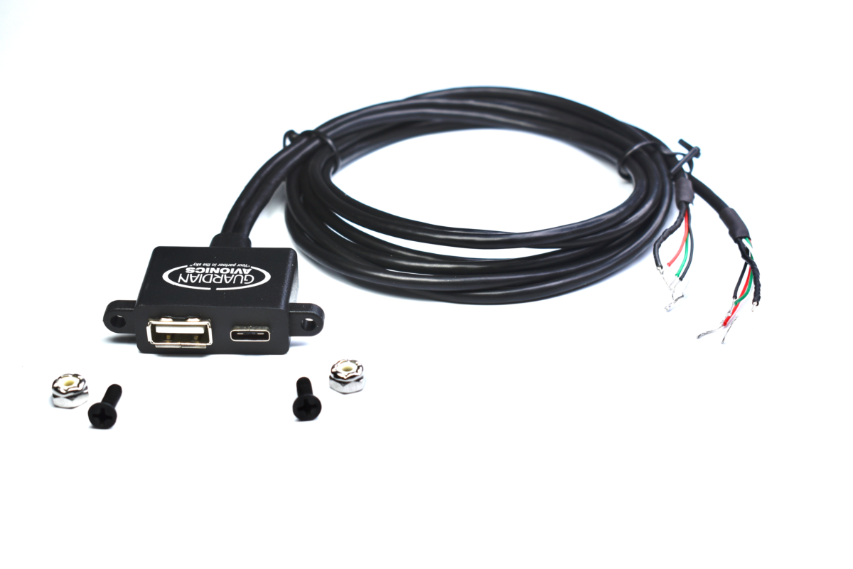 Cable Panel Mount USB-A & USB-C Female 1.1M (3.6Ft) 4-Wires Solder Terminations Black - Image 1