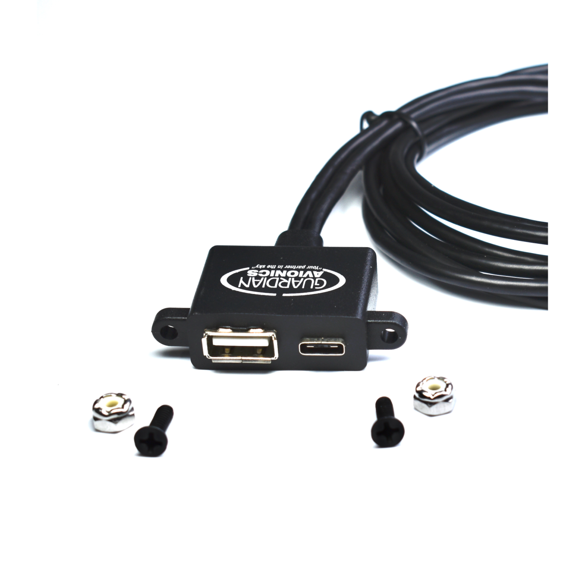 Cable Panel Mount USB-A & USB-C Female 1.1M (3.6Ft) 4-Wires Solder Terminations Black - Image 2
