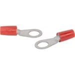 RING TERMINAL/9.53 mm stud/tab size, female, insulated, red, tin plating, copper material, nylon insulation. 324 series. For use with 8 gauge wire.