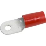 RING TERMINAL/6.35 mm stud/tab size, female, insulated, red, tin plating, copper material, nylon insulation. 324 series. For use with 2 gauge wire.