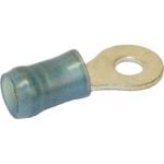 RING TERMINAL/#6 stud/tab size, female, insulated, blue, tin plating, copper material, nylon insulation, 21.82 mm in length, 300 VAC. For use with 16-14 gauge wire.
